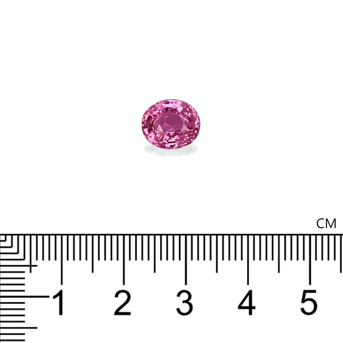 Le Saphir Rose · 3,55ct de Bonnot Paris, une petite pierre précieuse rose de forme ovale, est présenté sur un fond blanc à côté d'une règle centimétrique indiquant sa taille d'environ 1,5 cm de longueur.