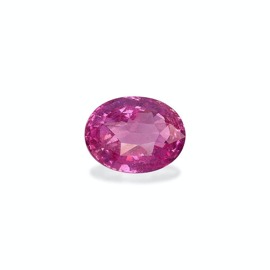 Le Saphir Rose · 3ct de Bonnot Paris est une pierre précieuse rose facettée et scintillante de forme ovale sur fond blanc uni.