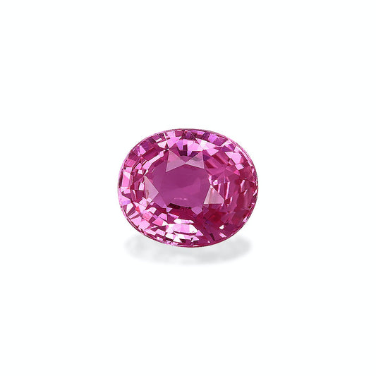 Le Saphir Rose de 2,08 carats de Bonnot Paris, avec sa taille ovale facettée et sa teinte rose éclatante, reflète brillamment la lumière sur un fond blanc uni, mettant en valeur sa couleur vibrante et sa clarté - un véritable trésor de bijoux personnalisés.