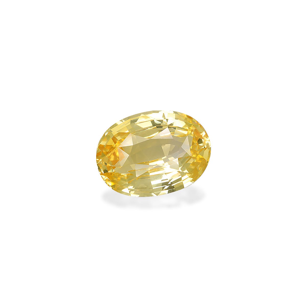 Le Saphir Jaune · 5,63 ct de Bonnot Paris est une pierre précieuse jaune étincelante de taille ovale avec des facettes réfléchissant la lumière, sertie sur un fond blanc uni.
