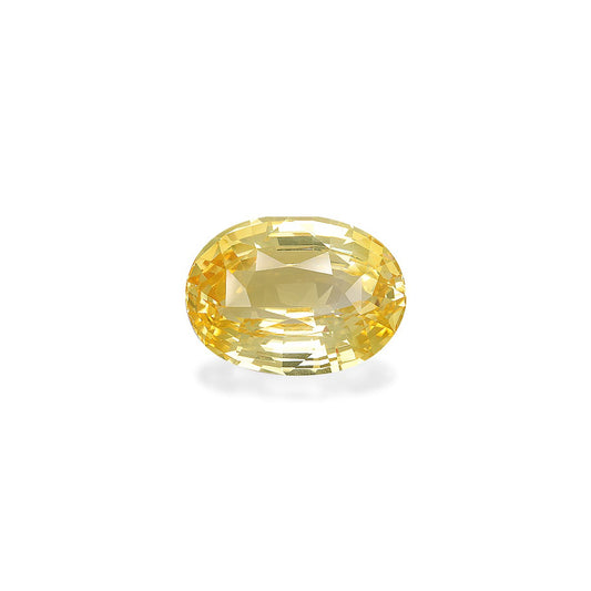 Saphir Jaune · 5,63 ct par Bonnot Paris, un diamant jaune de forme ovale aux facettes complexes, présenté sur un fond blanc uni.